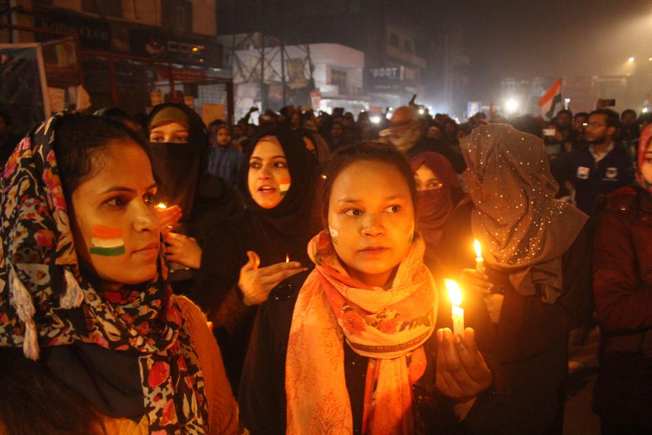 Indios que protestaban contra la nueva ley de ciudadanía y las políticas de verificación en Shaheen Bagh, un barrio de mayoría musulmana en Delhi que se convirtió en la imagen icónica de estas protestas, enero de 2020
