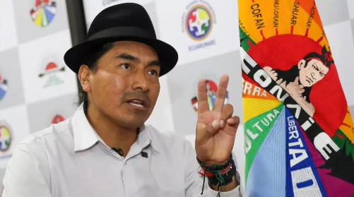 El candidato presidencial de Ecuador por el movimiento indígena, Leonidas Iza